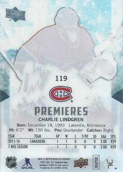2016-17 Upper Deck Ice #119 Charlie Lindgren Back
