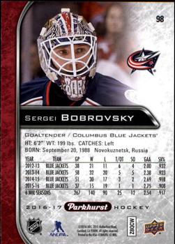 2016-17 Parkhurst - Red #98 Sergei Bobrovsky Back