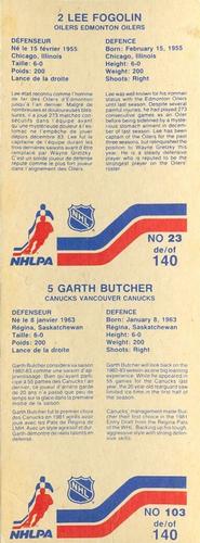 1983-84 Vachon - Uncut Panels #23 / 103 Lee Fogolin / Garth Butcher Back