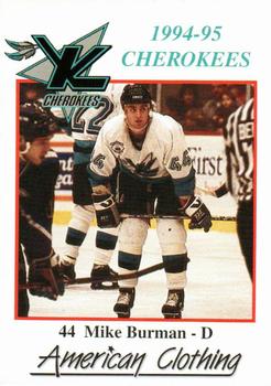 1994-95 American Clothing Knoxville Cherokees (ECHL) #24 Mike Burman Front