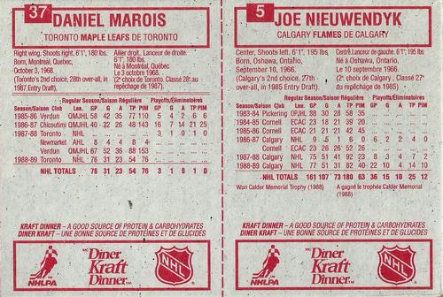 1989-90 Kraft - Panels #5  / 37 Joe Nieuwendyk  / Daniel Marois Back