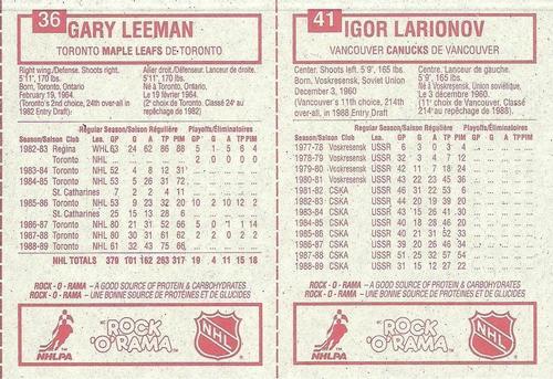 1989-90 Kraft - Panels #36 / 41 Gary Leeman / Igor Larionov Back