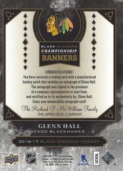 2016-17 Upper Deck Black Diamond - Championship Banners Manufactured Patch - Gold Autograph #CB-GH Glenn Hall Back