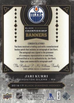 2016-17 Upper Deck Black Diamond - Championship Banners Manufactured Patch - Gold Autograph #CB-JK Jari Kurri Back