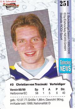 1999-00 Eishockey News 2.Bundesliga Germany #251 Christian von Trzcinski Back