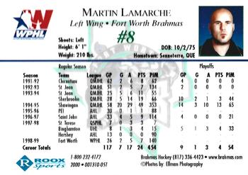 1999-00 Roox Fort Worth Brahmas (WPHL) #001310-05T Martin Lamarche Back