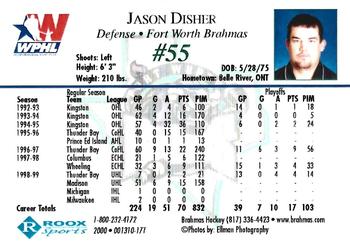 1999-00 Roox Fort Worth Brahmas (WPHL) #001310-17T Jason Disher Back