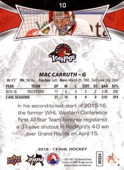 2016-17 Upper Deck AHL #10 Mac Carruth Back