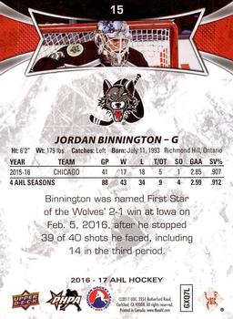 2016-17 Upper Deck AHL #15 Jordan Binnington Back