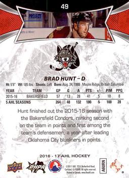 2016-17 Upper Deck AHL #49 Brad Hunt Back