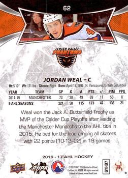 2016-17 Upper Deck AHL #62 Jordan Weal Back