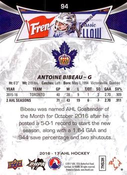 2016-17 Upper Deck AHL #94 Antoine Bibeau Back