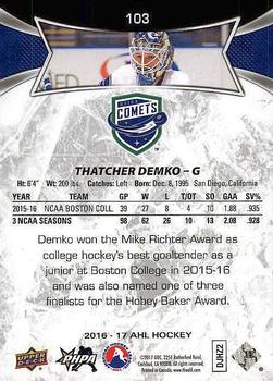 2016-17 Upper Deck AHL #103 Thatcher Demko Back