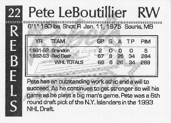 1993-94 Red Deer Rebels (WHL) #NNO Peter Leboutillier Back
