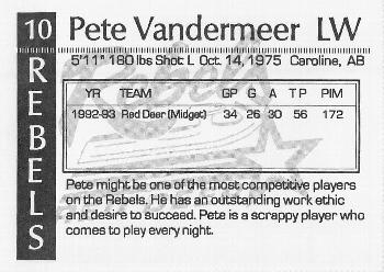 1993-94 Red Deer Rebels (WHL) #NNO Pete Vandermeer Back