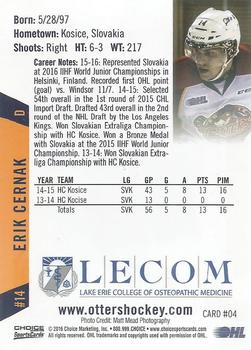2015-16 Choice Erie Otters (OHL) #4 Erik Cernak Back