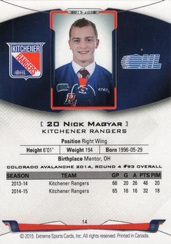 2015-16 Extreme Kitchener Rangers (OHL) #14 Nick Magyar Back
