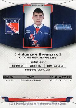 2015-16 Extreme Kitchener Rangers (OHL) #22 Joseph Garreffa Back