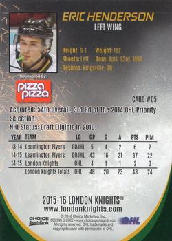 2015-16 Choice London Knights (OHL) #5 Eric Henderson Back