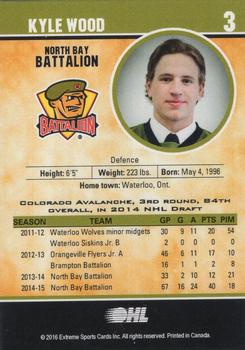 2015-16 Extreme North Bay Battalion (OHL) #3 Kyle Wood Back