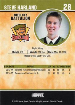 2015-16 Extreme North Bay Battalion (OHL) #22 Steve Harland Back