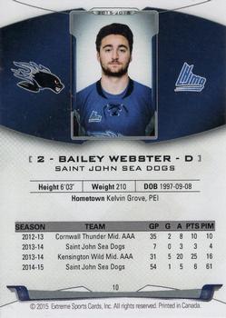 2015-16 Extreme Saint John Sea Dogs (QMJHL) #10 Bailey Webster Back
