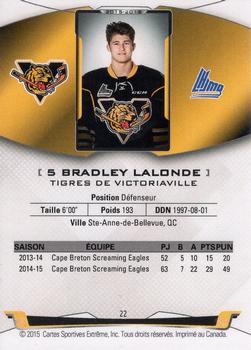 2015-16 Extreme Victoriaville Tigres (QMJHL) #22 Bradley Lalonde Back