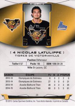 2015-16 Extreme Victoriaville Tigres (QMJHL) #23 Nicholas Latulippe Back