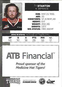 2015-16 Medicine Hat Tigers (WHL) #NNO Ty Stanton Back