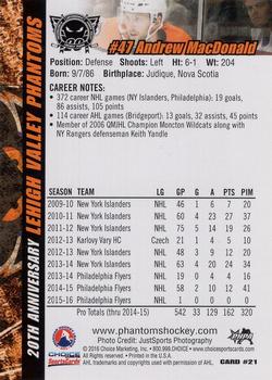 2015-16 Choice Lehigh Valley Phantoms (AHL) #21 Andrew MacDonald Back