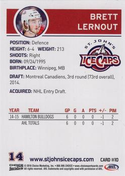 2015-16 Choice St. Johns IceCaps (AHL) #10 Brett Lernout Back