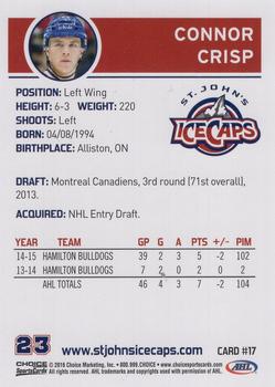 2015-16 Choice St. Johns IceCaps (AHL) #17 Connor Crisp Back