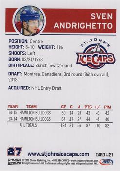 2015-16 Choice St. Johns IceCaps (AHL) #21 Sven Andrighetto Back