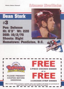 2002-03 Arkansas Riverblades (ECHL) #NNO Dean Stork Back