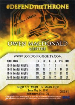 2016-17 Choice London Knights (OHL) Signature Series #11 Owen MacDonald Back