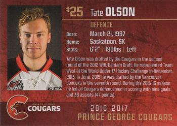 2016-17 Prince George Cougars (WHL) #21 Tate Olson Back