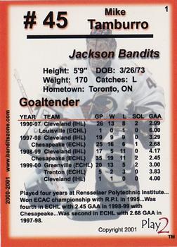 2000-01 Play2 Jackson Bandits (ECHL) #1 Mike Tamburro Back