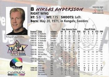 2000-01 Campaign Communications Chicago Wolves (IHL) #NNO Niklas Andersson Back