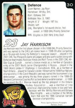 2000-01 Brampton Battalion (OHL) #NNO Jay Harrison Back