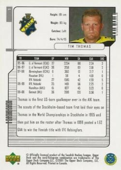2000-01 Upper Deck Swedish Elite #1 Tim Thomas Back