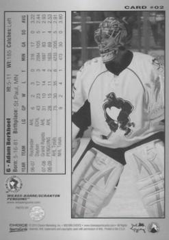 2009-10 Choice Wilkes Barre/Scranton Penguins (AHL) #2 Adam Berkhoel Back