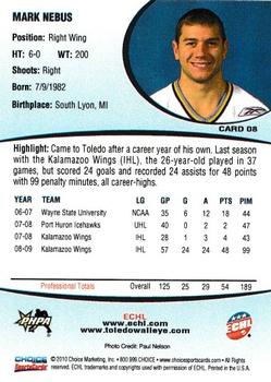 2009-10 Choice Toledo Walleye (ECHL) #NNO Mark Nebus Back