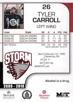 2009-10 M&T Printing Guelph Storm (OHL) #NNO Tyler Carroll Back
