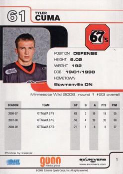 2009-10 Extreme Ottawa 67's (OHL) #1 Tyler Cuma Back