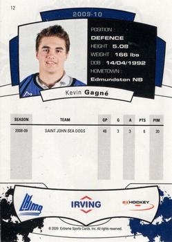 2009-10 Extreme Saint John Sea Dogs (QMJHL) #12 Kevin Gagne Back