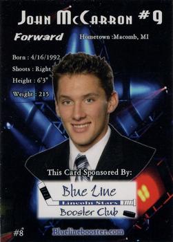 2009-10 Blue Line Booster Club Lincoln Stars (USHL) #8 John McCarron Back