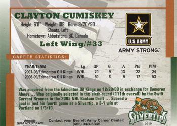 2009-10 Grandstand Everett Silvertips (WHL) #5 Clayton Cumiskey Back