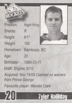 2009-10 Kelowna Rockets (WHL) #NNO Tyler Halliday Back