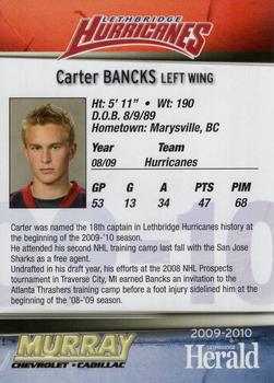 2009-10 Lethbridge Herald Lethbridge Hurricanes (WHL) #NNO Carter Bancks Back