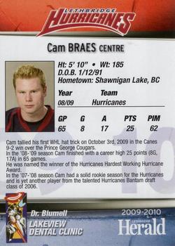 2009-10 Lethbridge Herald Lethbridge Hurricanes (WHL) #NNO Cam Braes Back
